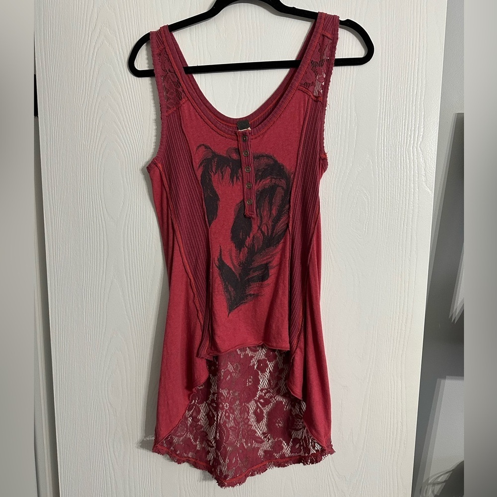 We the Free Red Lace Top